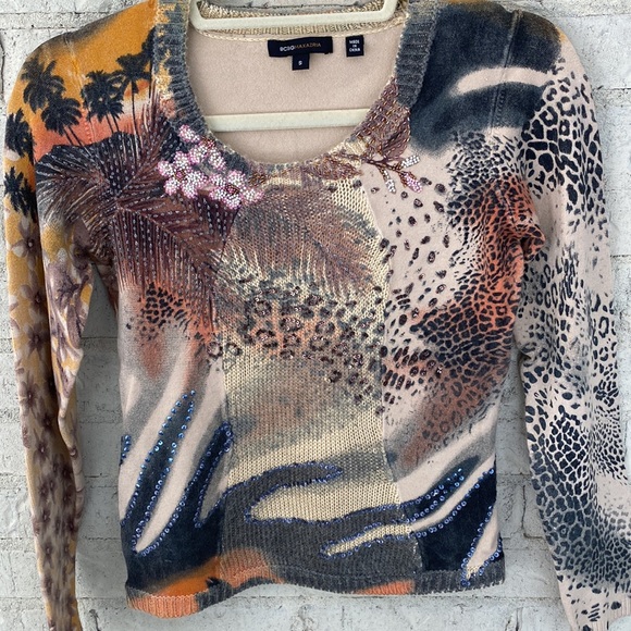 Vintage BCBGMaxAzria Y2K Beaded Mixed Media animal print sweater. Small - Picture 8 of 11